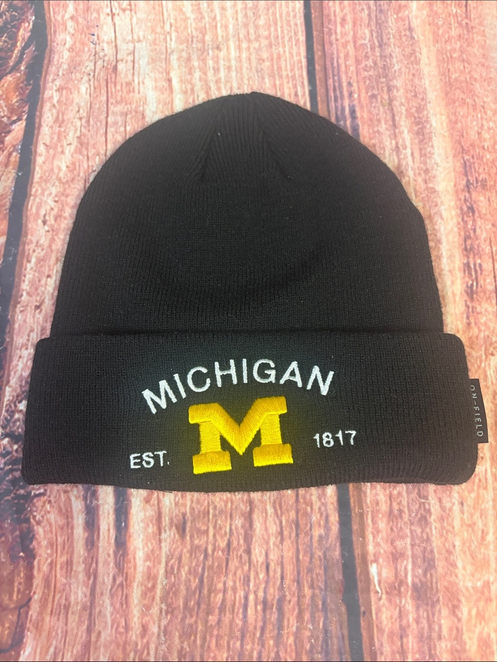 Jordan Black Knit Beanie with Gold 'M' and White Lettering